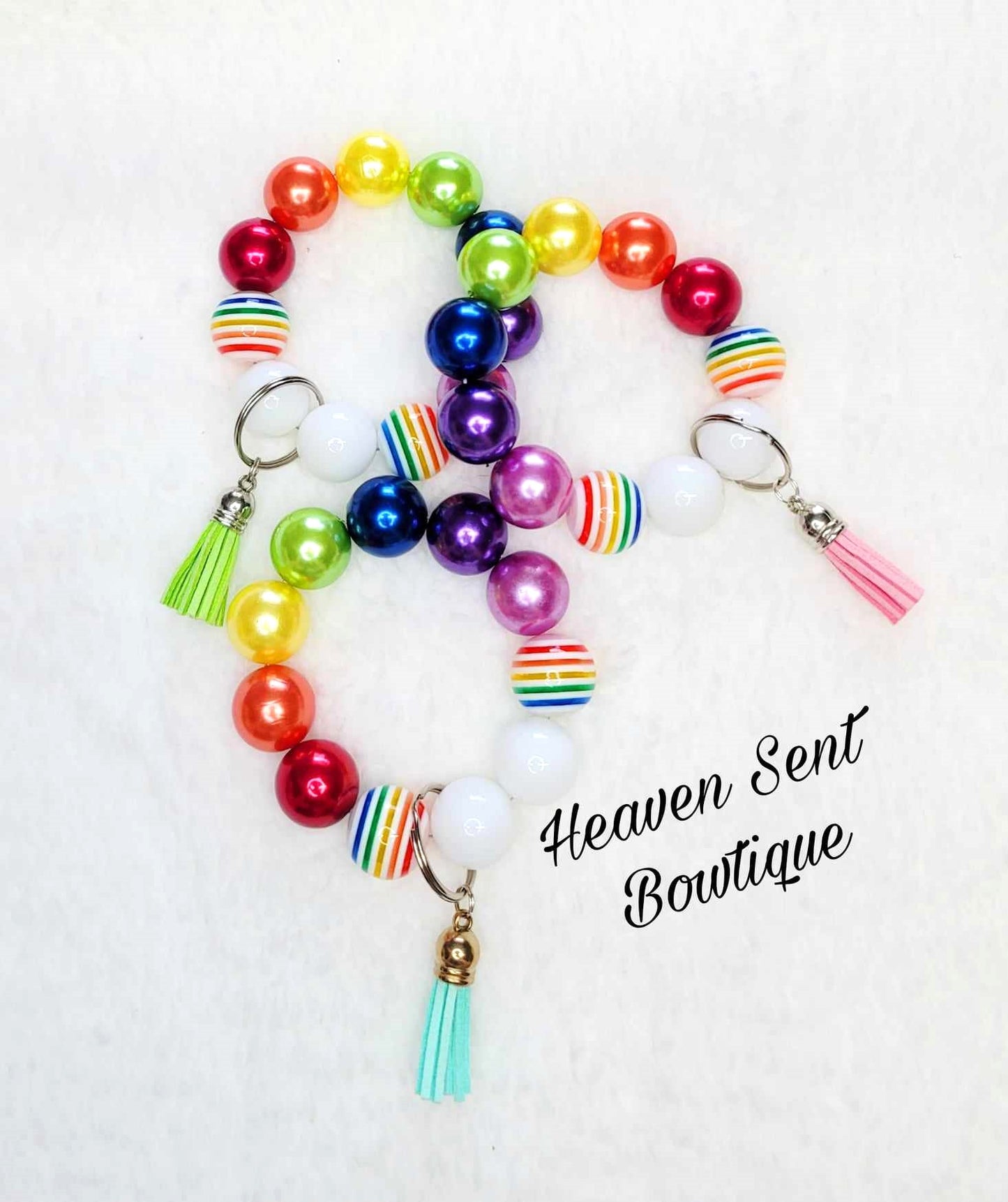 Rainbow Acrylic beaded keychain//Handmade/Acrylic Bead Wristlet Keychain/Best Gift