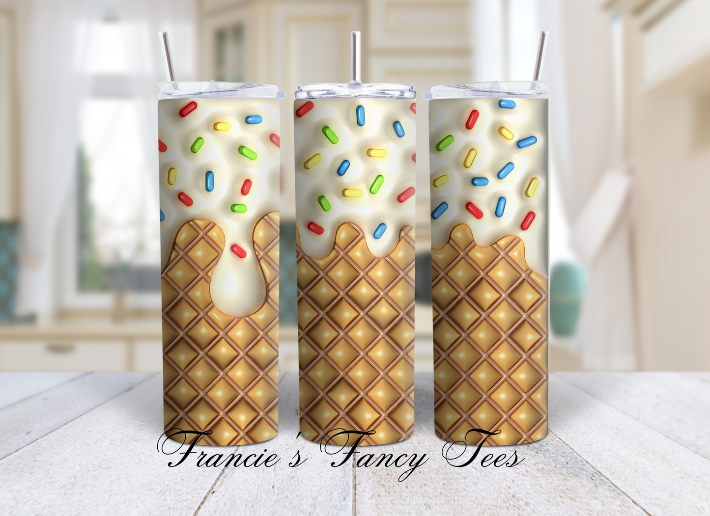 Ice Cream 3D Puffy Tumbler/Kids Tumbler/Birthday Gift/20oz Tumbler/Sublimation Tumbler