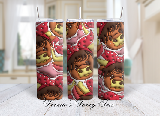 Highland Cow 3D Puffy Tumbler/Kids Tumbler/20oz Tumbler/Birthday Gift/Sublimation Tumbler