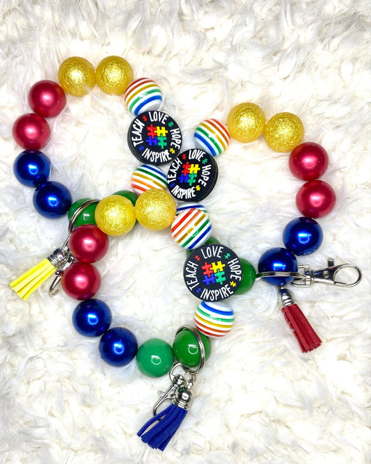 Love, Hope, Inspire, Teach Acrylic Keychain/Autism Keychain/Homemade/Acrylic Bead Wristlet Keychain/Best Gift