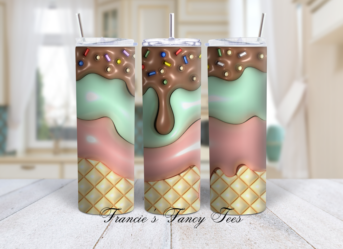 Ice Cream 3D Puffy Tumbler/Kids Tumbler/Birthday Gift/20oz Tumbler/Sublimation Tumbler