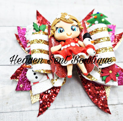 Christmas Cheer Hair Bow/Vinyl Hair Bow/Christmas Bow/Santa Bow/Holiday Hair Bow/Christmas Pageant hair Bow