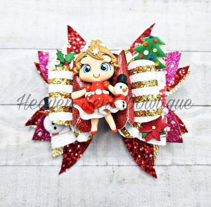 Christmas Cheer Hair Bow/Vinyl Hair Bow/Christmas Bow/Santa Bow/Holiday Hair Bow/Christmas Pageant hair Bow