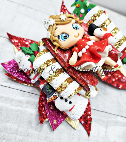 Christmas Cheer Hair Bow/Vinyl Hair Bow/Christmas Bow/Santa Bow/Holiday Hair Bow/Christmas Pageant hair Bow