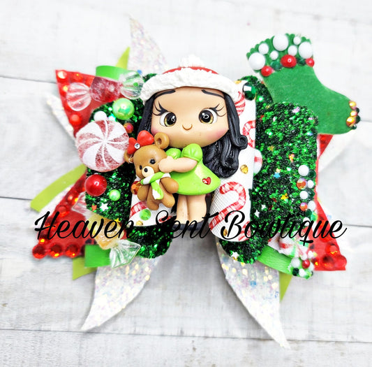 Christmas hair Bow for Girls/Vinyl Hair Bow/Christmas Bow/Santa Bow/Holiday Hair Bow/Christmas Pageant hair Bow