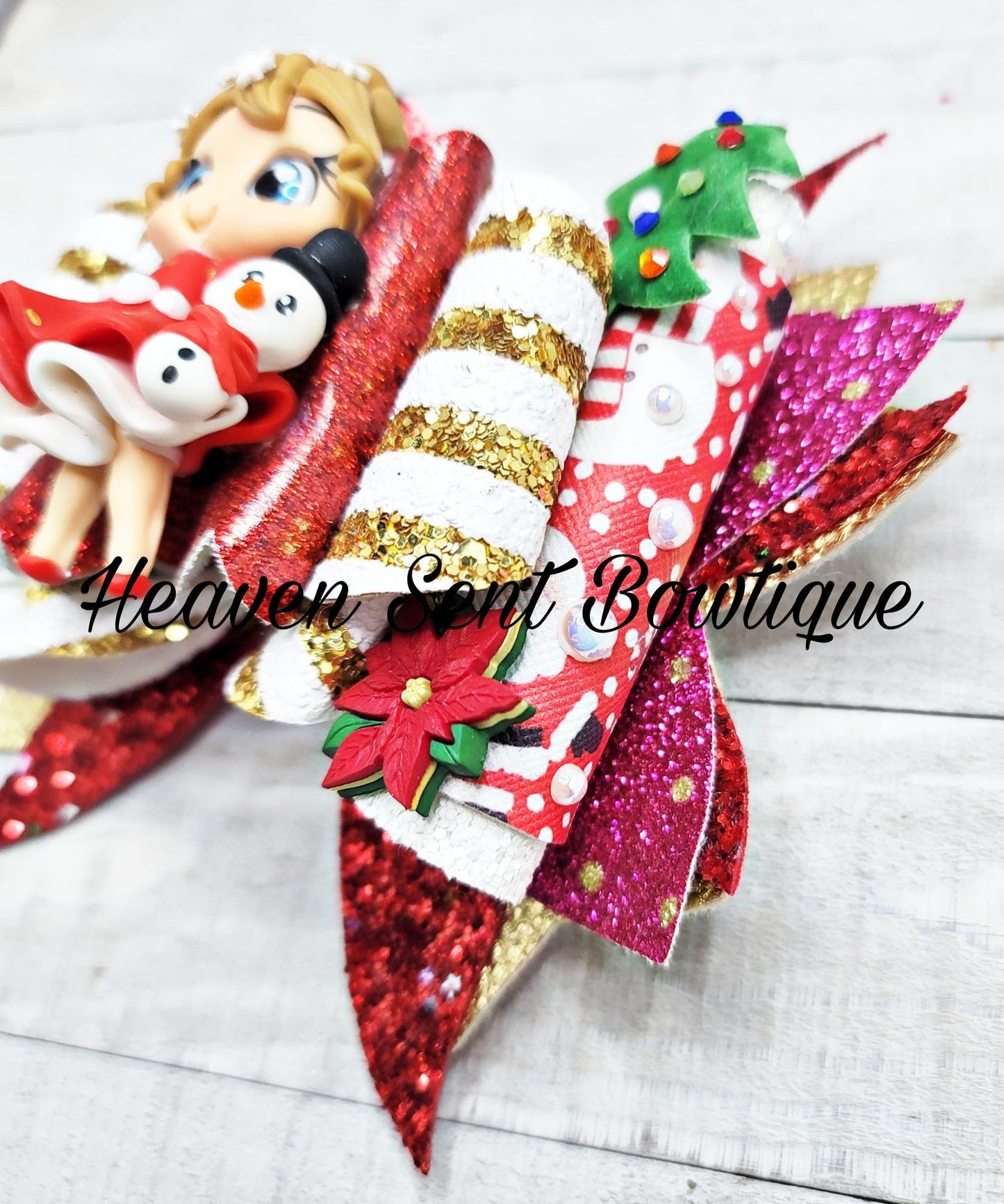 Christmas Cheer Hair Bow/Vinyl Hair Bow/Christmas Bow/Santa Bow/Holiday Hair Bow/Christmas Pageant hair Bow