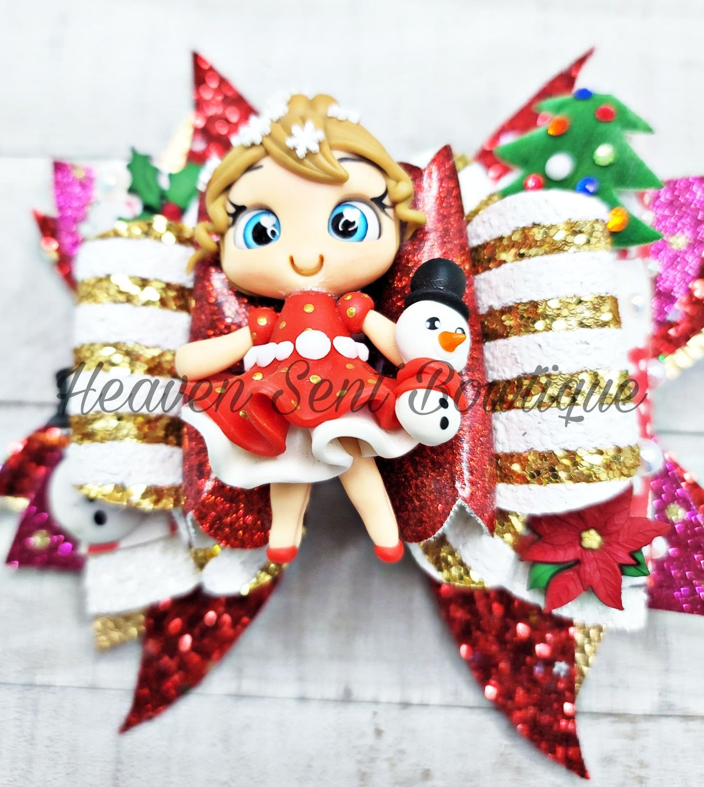 Christmas Cheer Hair Bow/Vinyl Hair Bow/Christmas Bow/Santa Bow/Holiday Hair Bow/Christmas Pageant hair Bow