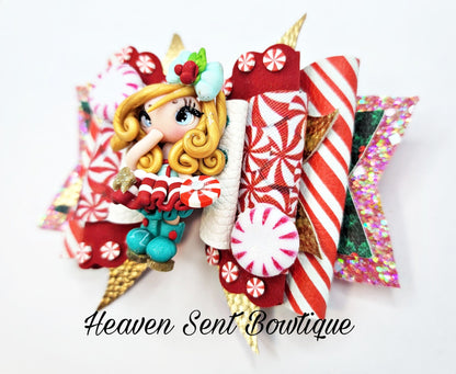 Christmas hair Bow for Girls/Vinyl Hair Bow/Christmas Bow/Candy Bow/Holiday Hair Bow/Christmas Pageant hair Bow/Peppermint Candy Hair Bow