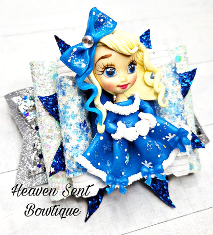 Blue And White Christmas/Vinyl Hair Bow/Christmas Bow/White Christmas/Holiday Hair Bow/Christmas Pageant hair Bow