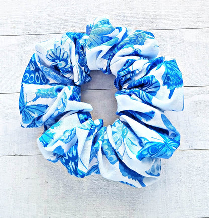 Blue Butterfly Theme Scrunchy/ Ponytail Holder/Hair Tie Scrunchy/Cotton Fabric