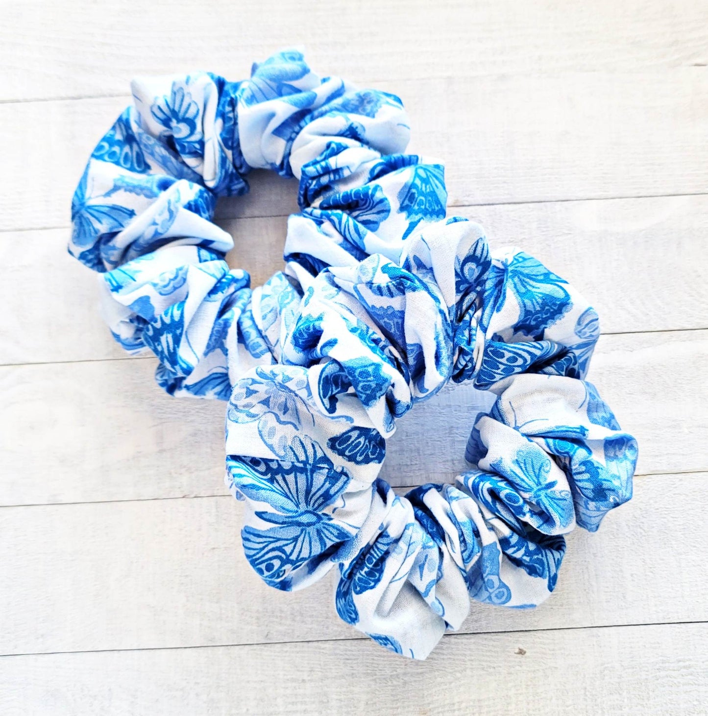 Blue Butterfly Theme Scrunchy/ Ponytail Holder/Hair Tie Scrunchy/Cotton Fabric