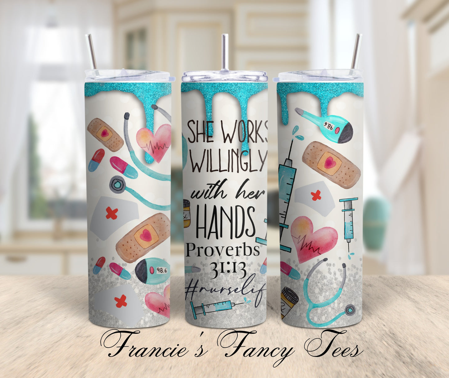 She Works Willing/ Nurse Tumbler/Christian Tumbler/20oz Tumbler/Sublimation Tumbler