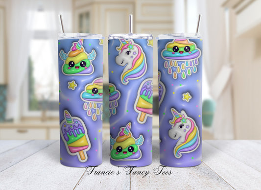 Unicorn 3D Puffy Tumbler/Animal Tumbler/Kids Tumbler/20oz Tumbler/Sublimation