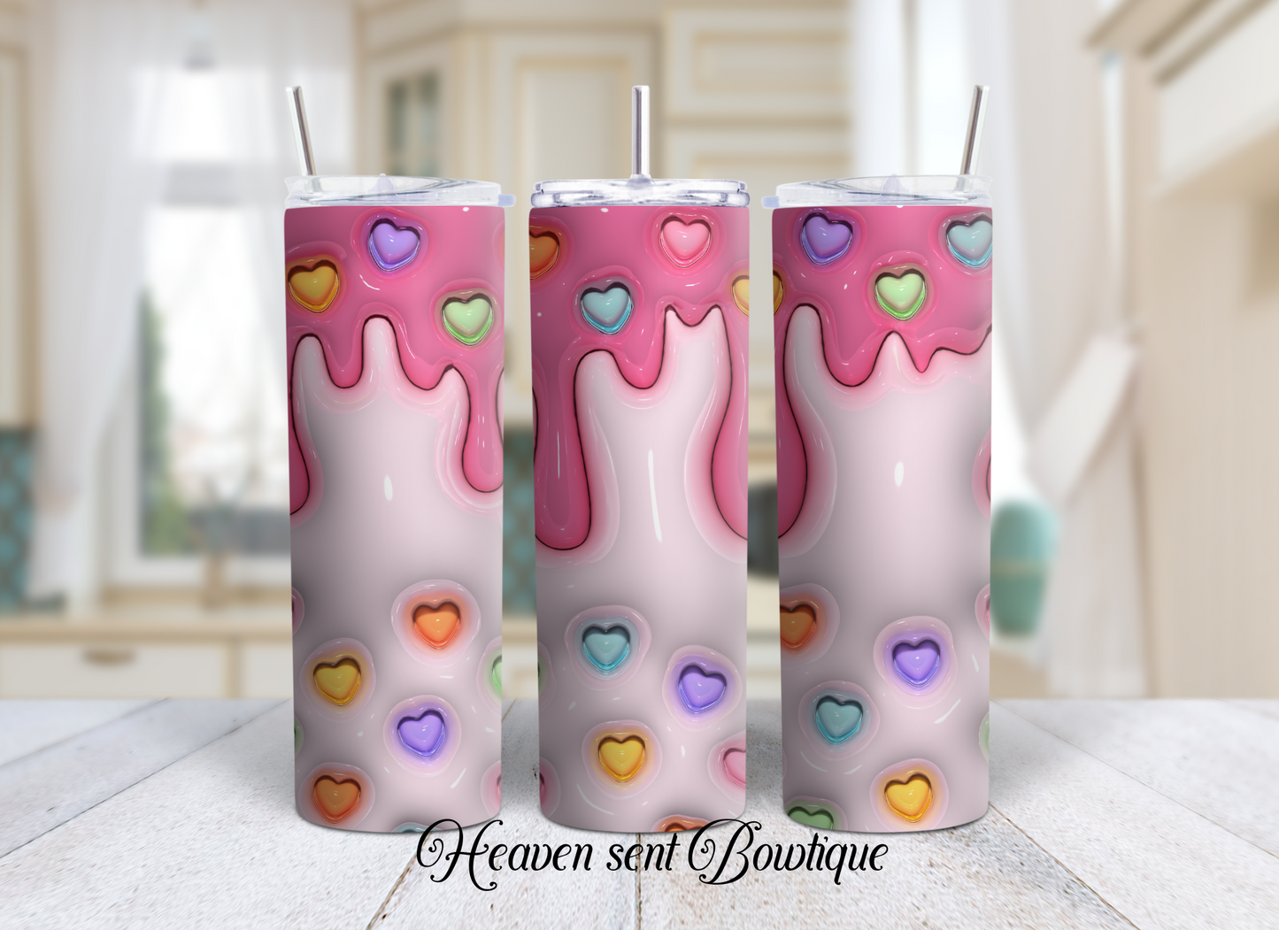 3D Puffy Heart Tumbler/Kids Tumbler/Heart Theme/20oz Tumbler/Sublimation Tumbler