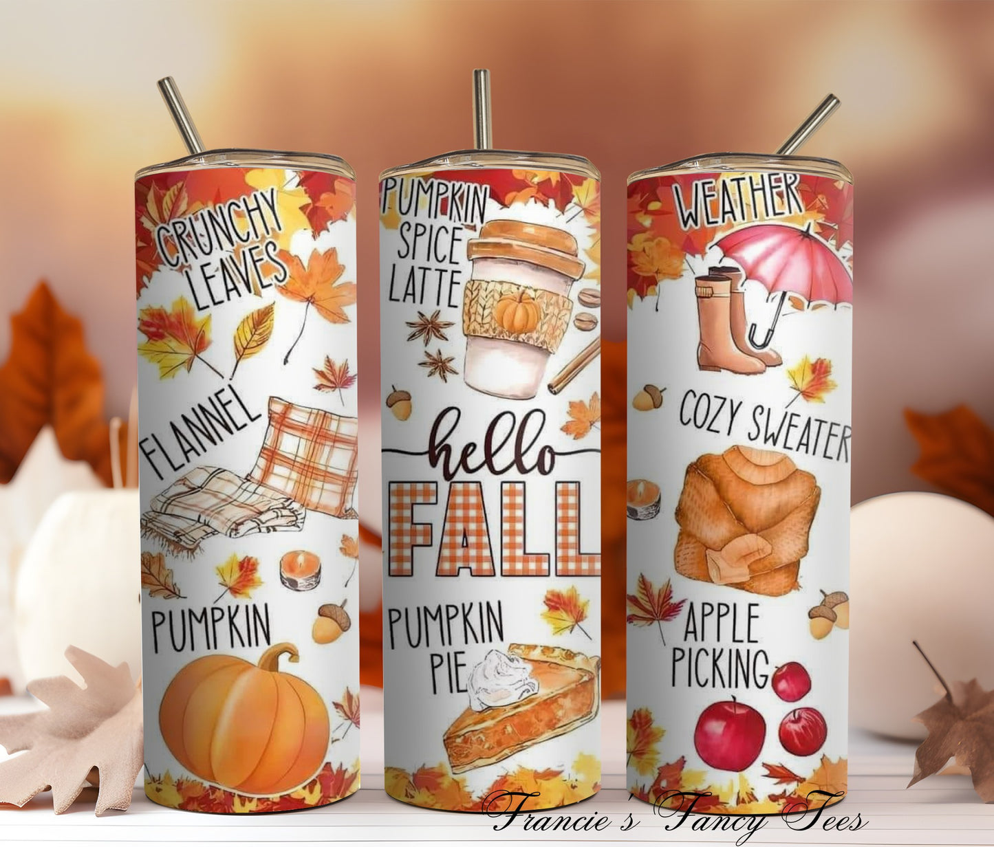 Hello Fall Tumbler/Coffee Tumbler/Glassware/20oz Tumbler/Birthday Gift/Sublimation Tumbler