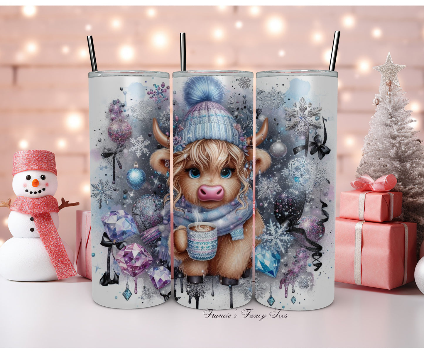 Highland Cow Christmas Tumbler/Christmas/ Kids Tumble/20oz Tumbler/Sublimation Tumbler