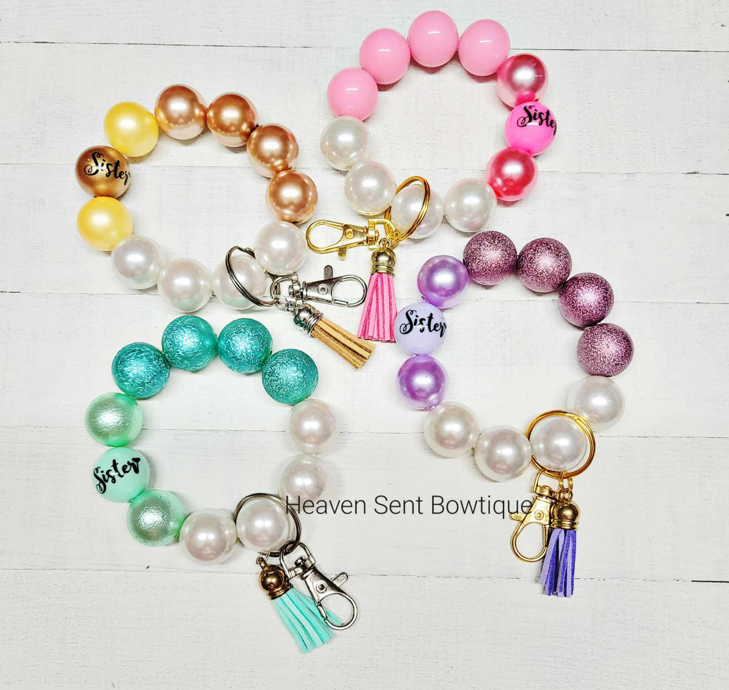 Sister Acrylic Beaded Keychain/Best Sister Ever/ Handmade/Acrylic Bead Wristlet Keychain/Best Gift