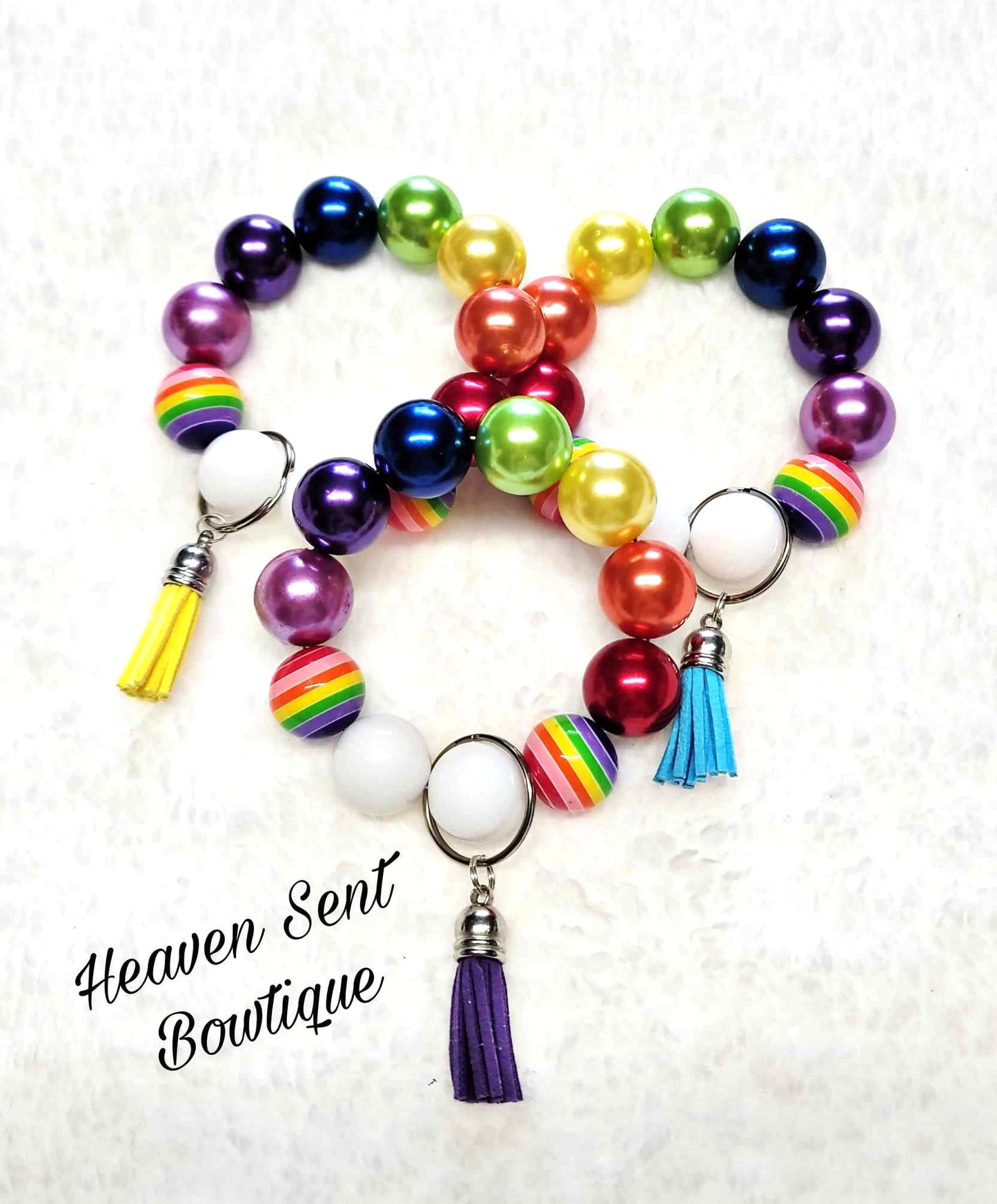 Rainbow Acrylic beaded keychain//Handmade/Acrylic Bead Wristlet Keychain/Best Gift