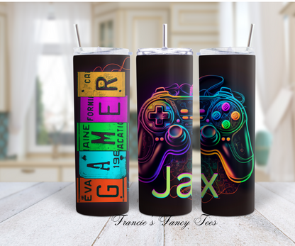 Gamer Boy Tumbler/Neon Color/Kids Tumbler/20oz Tumbler/Sublimation Tumbler/Birthday Gift/Personal Made