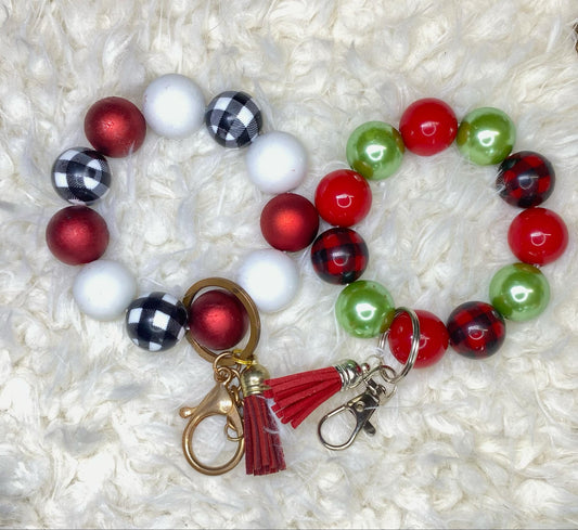 Buffalo Plaid Acrylic Keychain/Christmas Theme Keychain/Handmade/Best Gift/Acrylic Bead Wristlet Keychain