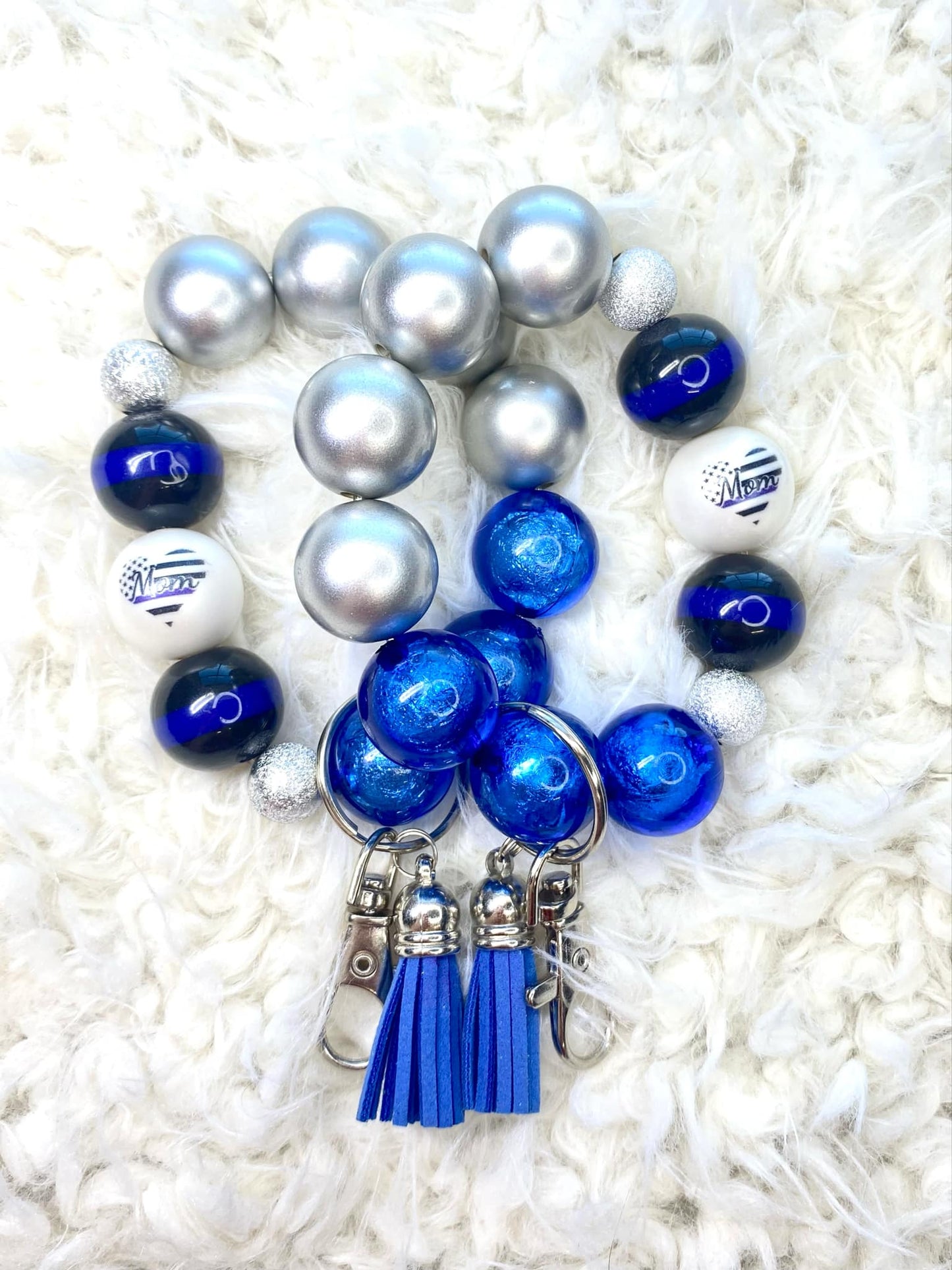 Police Mom Acrylic Keychain/Mom Keychain/Acrylic Beaded Wristlet Keychain/Birthday Gift