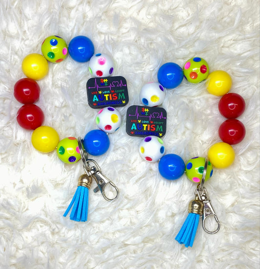 Autism Awareness Acrylic Keychain/Autism Keychain/Handmade/Acrylic Bead Wristlet Keychain/Best Gift