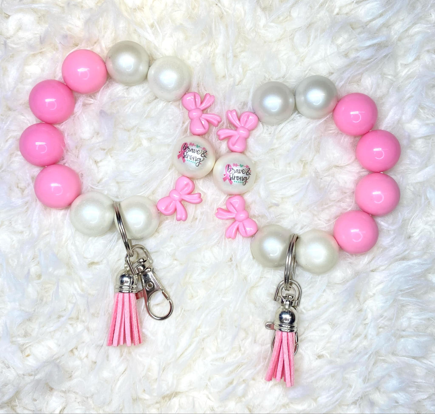 Breast Cancer Awareness Month/Acrylic Beaded Keychain/Handmade/Gift/Acrylic Bead Wristlet Keychain