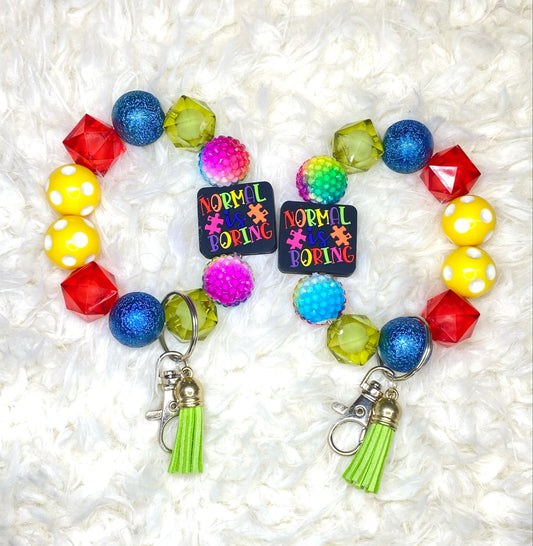 Normal Is Boring Acrylic Keychain/Autism Keychain/Handmade/Acrylic Bead Wristlet Keychain/Best Gift