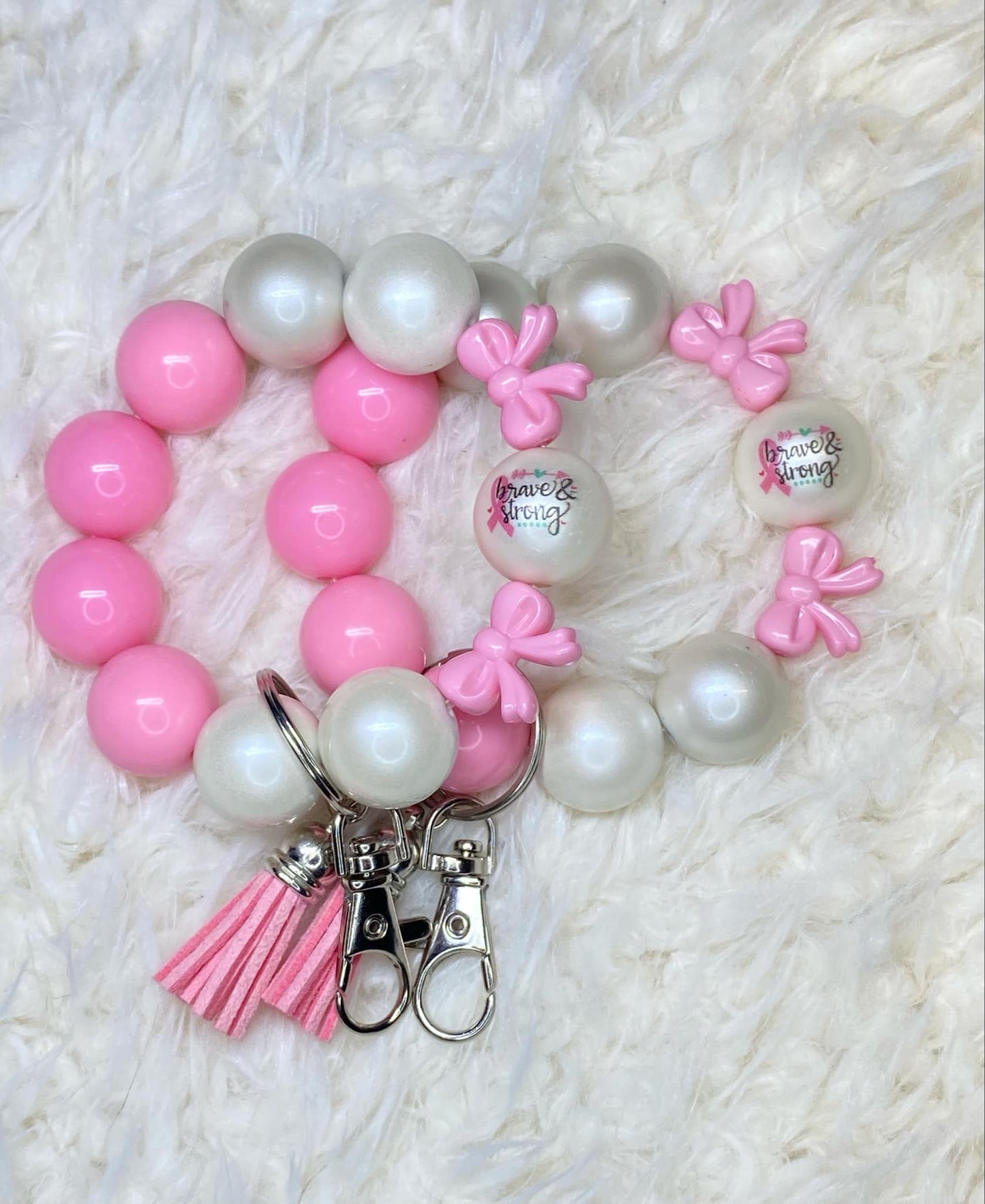 Breast Cancer Awareness Month/Acrylic Beaded Keychain/Handmade/Gift/Acrylic Bead Wristlet Keychain