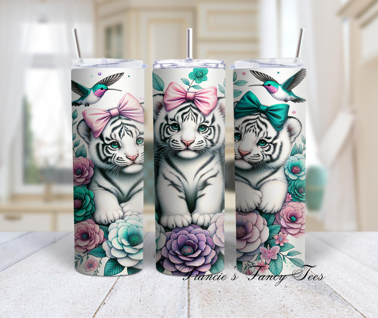 White Tigers Tumbler/Kids Tumbler/Tiger Theme/Birthday Gift/20oz Tumbler/Sublimation Tumbler