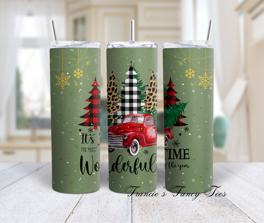 Christmas Tumbler, Christmas Drinkware, Tumbler, 20oz Tumbler, Red Truck