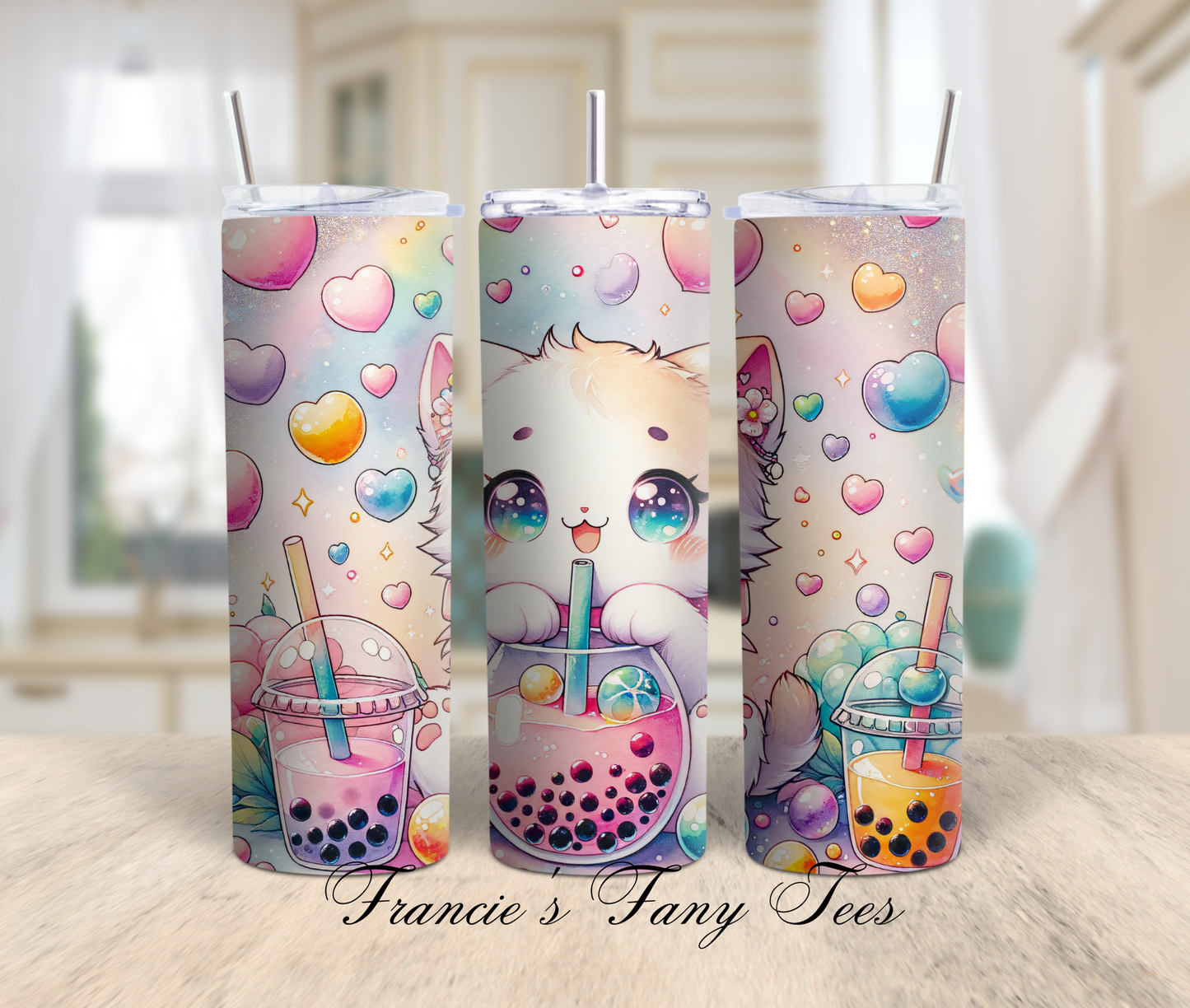 Cute Cat Boba Tumbler/Boba Tumbler/Animal Tumbler/Kids Tumbler/Best Birthday Gift/ 20oz Tumbler/Sublimation Tumber