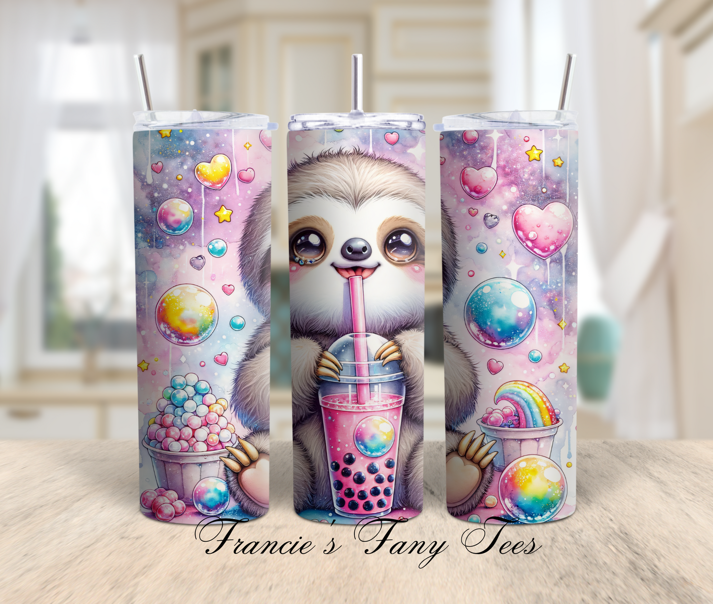 Cute Sloth Boba Tumbler/Boba Tumbler/Animal Tumbler/Kids Tumbler/Best Birthday Gift/ 20oz Tumbler/ Sublimation Tumbler