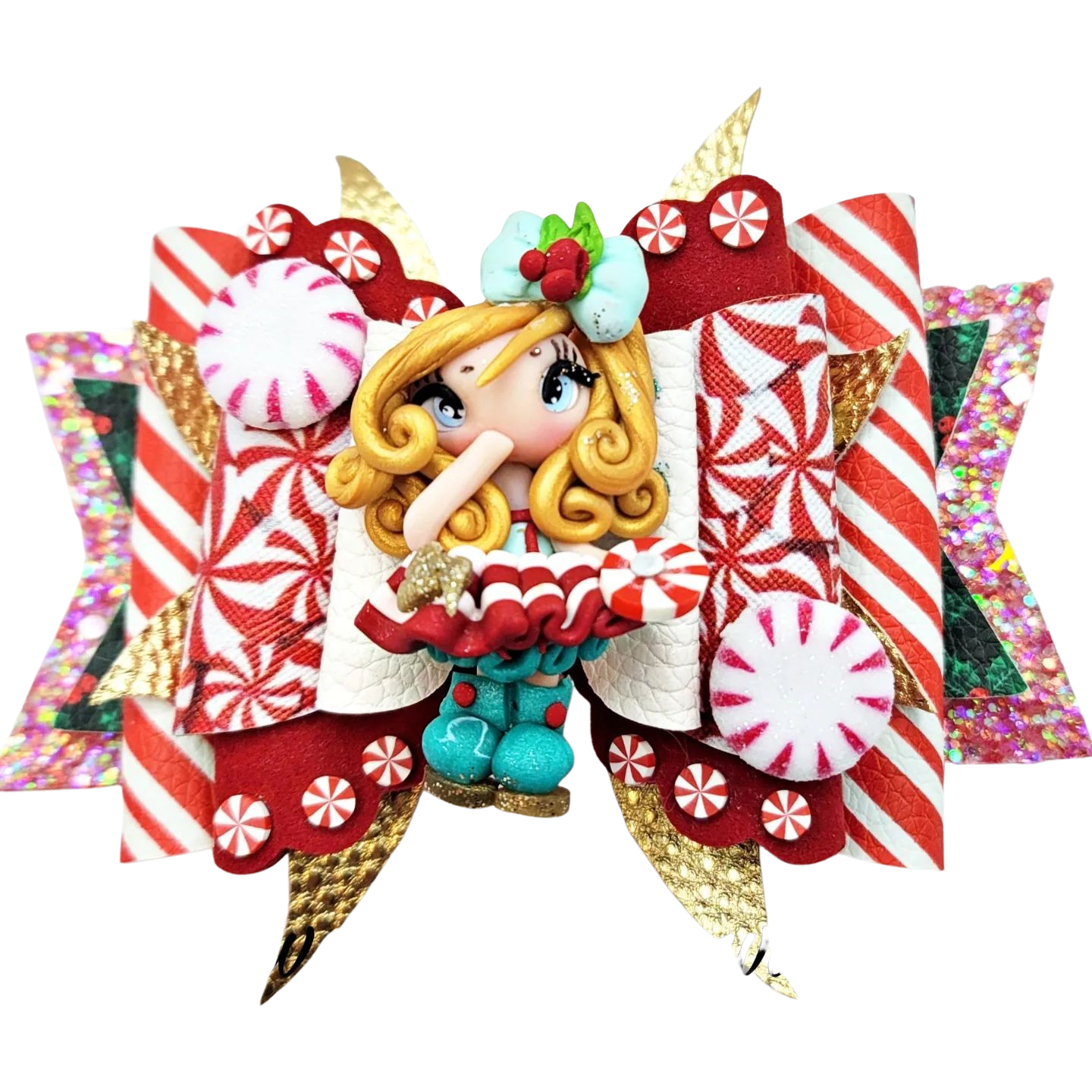 Christmas hair Bow for Girls/Vinyl Hair Bow/Christmas Bow/Candy Bow/Holiday Hair Bow/Christmas Pageant hair Bow/Peppermint Candy Hair Bow