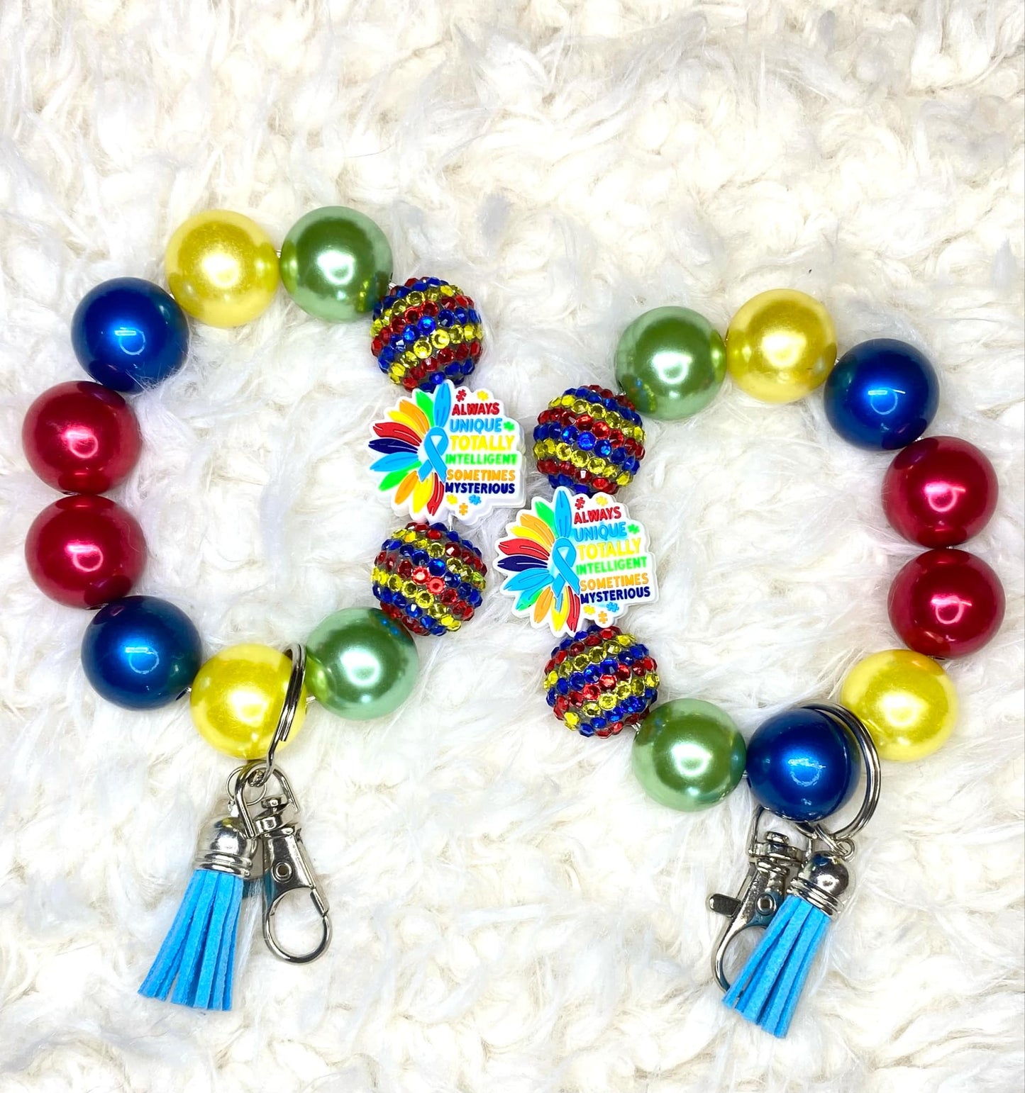 Alway Unique Totally Intelligent Sometimes Mysterious Acrylic Keychain/Autism Keychain/Homemade/Acrylic Bead Wristlet Keychain/Best Gift